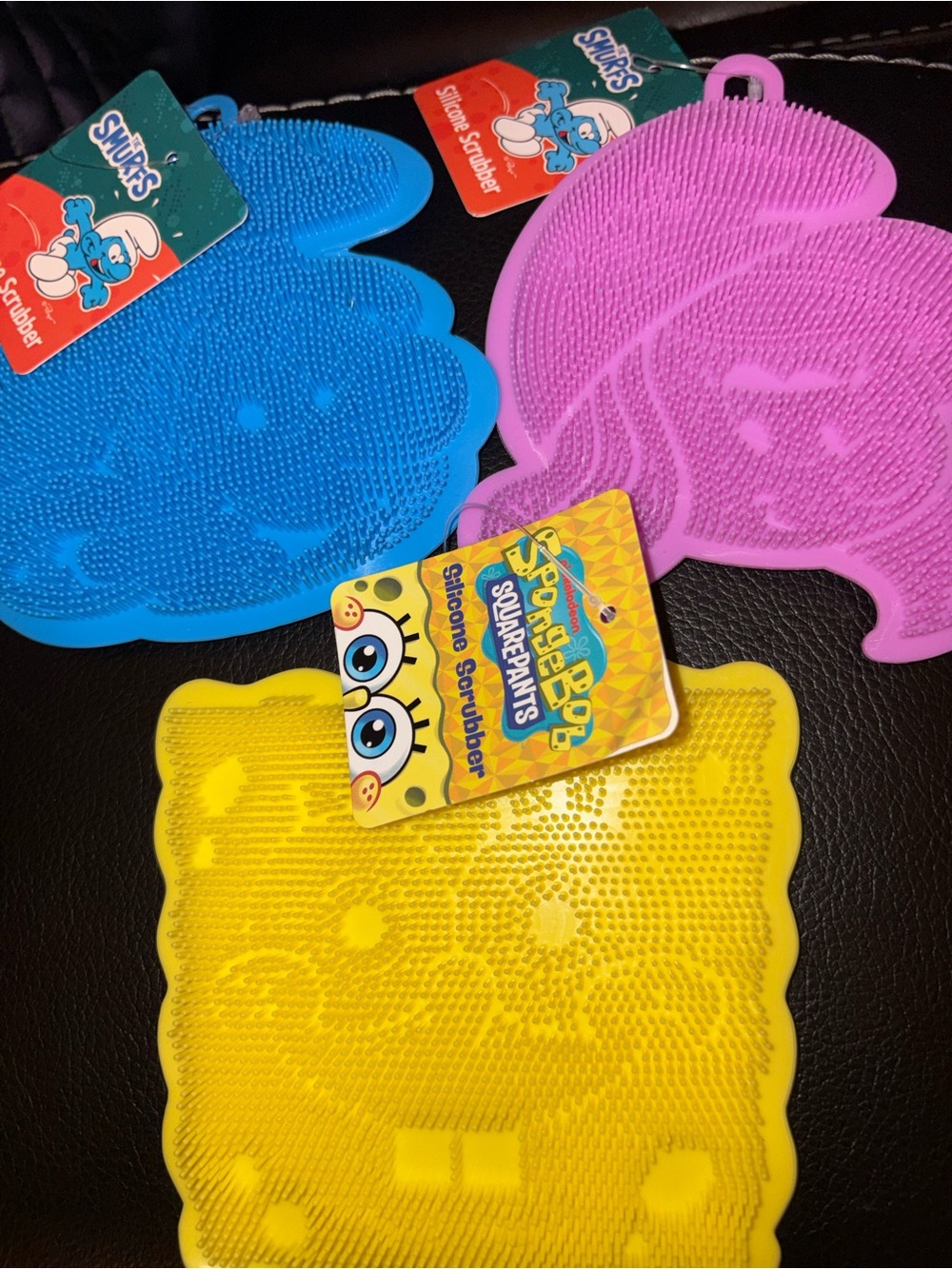 Disney SpongeBob & Smurfs Silicone Scrubber Set - Yellow, Blue, Pink